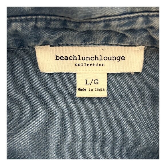 Beach Lunch Lounge Button Down Womens Shirt Large Blue Long Sleeve Soft Lyocell - Picture 6 of 10